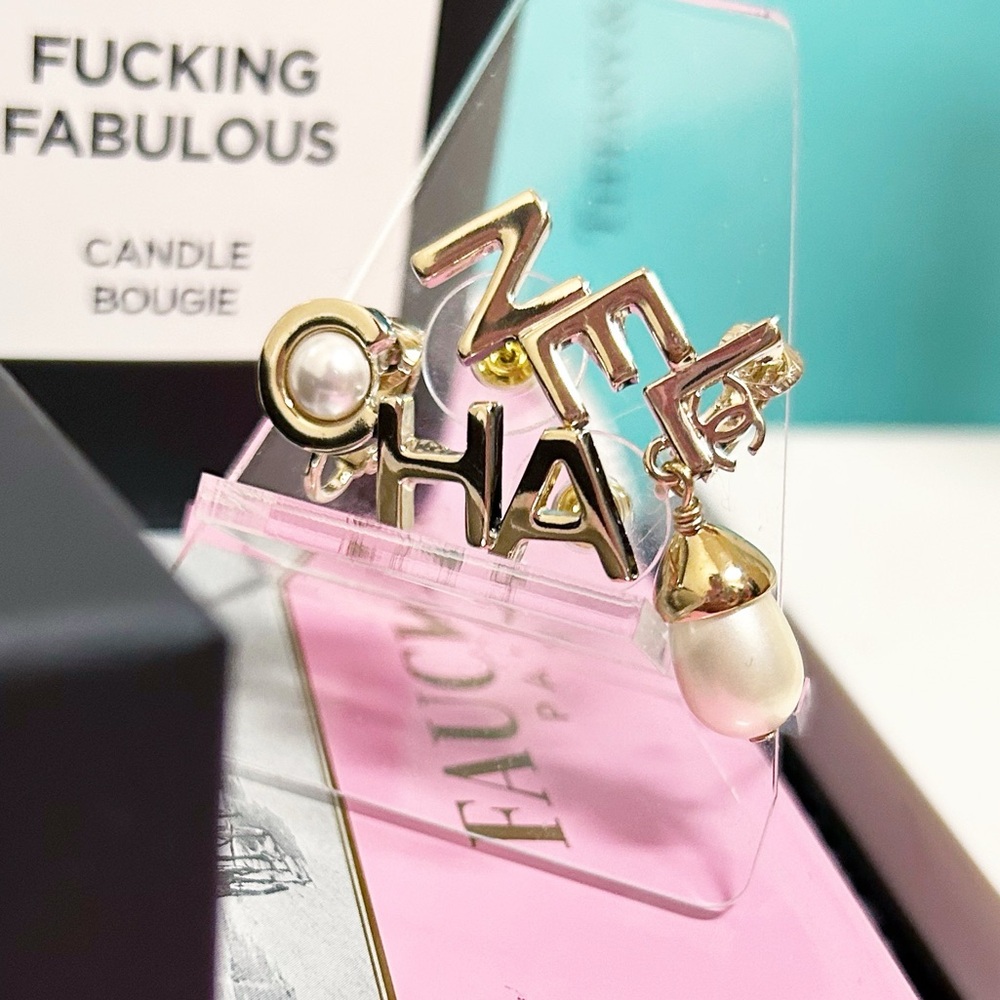 Authentic Chanel Limited Edition Pearl Split Logo CC Cuff / Climber Earrings